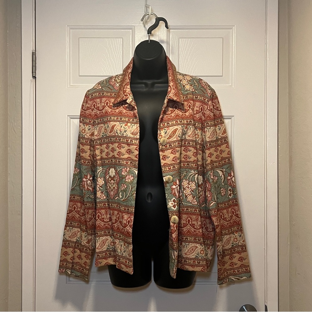 Ornamental Boho Boxy Jacket Layering Colorful Ethnic Decorative Paisley Floral L